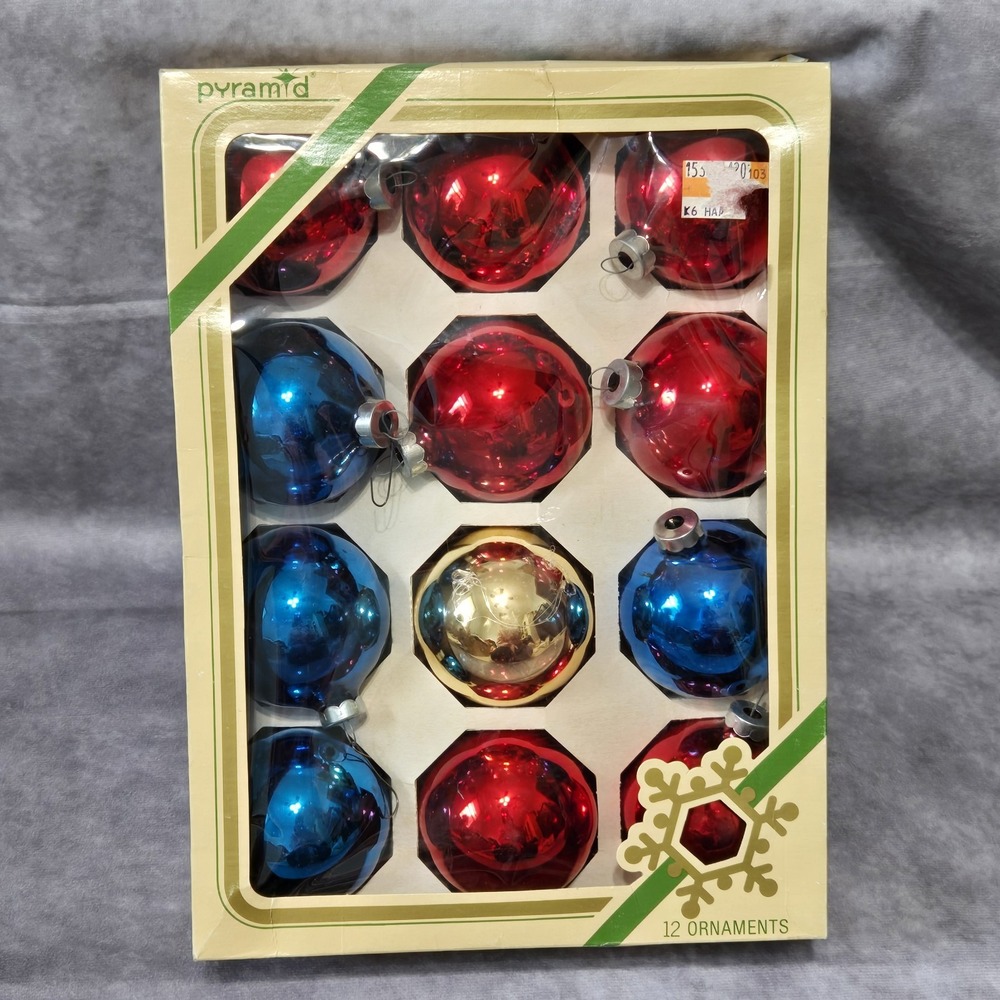 Vintage Pyramid Christmas Ornaments Glass 2 3/4" Round